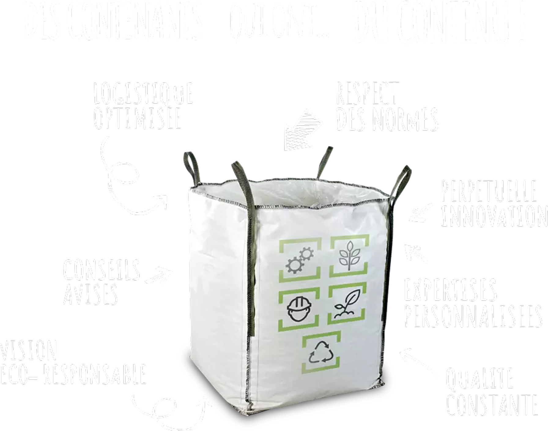 Baobag, l'expert des bigs bags sur mesure : Logistique optimisée - Respect des normes - Perpetuelle innovation - Expertises personnalisées - Qualité constante - Vision eco-responsable - Conseils avisés